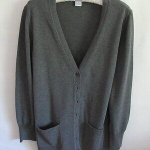 Liz Claiborne gray V-neck cotton blend long sleeve cardigan sweater *Sz L*